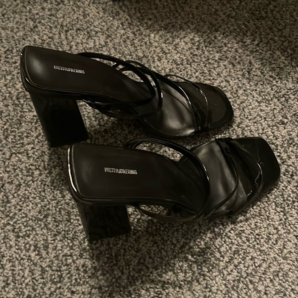 PrettyLittleThing Black Strappy Heels